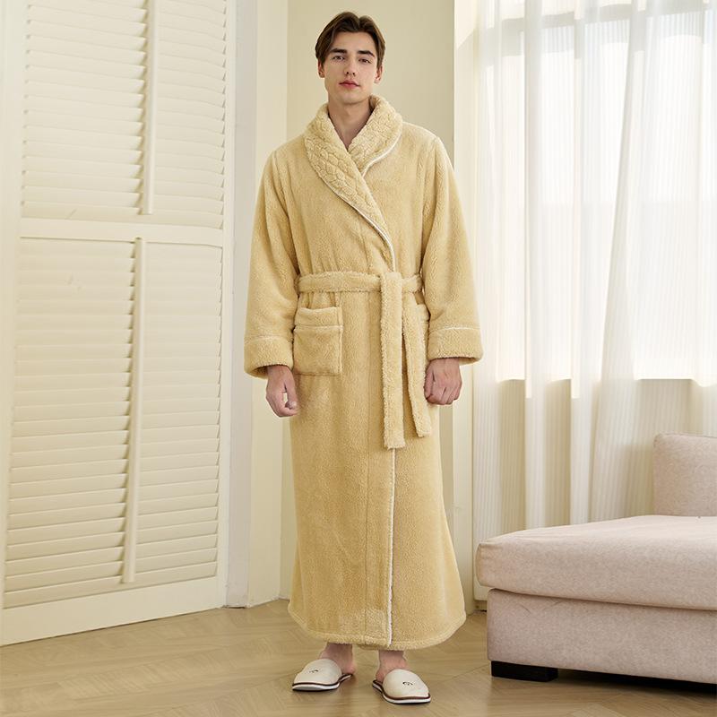 Herren Schalkragen Bademäntel in voller Länge Spa Bademäntel Weiche Haus Schlafanzüge Mantel mit Taschen Winter Warm Plüschfleece Bademantel Kapuzen Flauschige Bademäntel für Herren