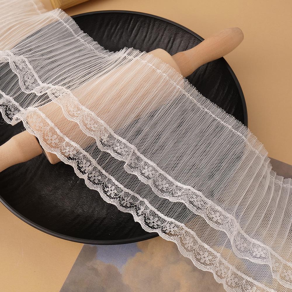 10CM Wide Tulle Mesh Pleated Lace Fabric Needlework Fringed Ribbon Ruffle Trim Lolita Dress Clothing Collar Sewing DIY Material