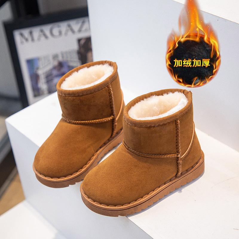 Children's Snow Boots for Boys and Girls, New Winter Slip-on Short Boots, Suede Cotton Shoes, Plush Warm Shoes for Older Children