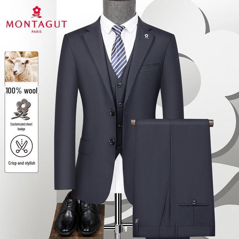 

MONTAGUT Men s 100% Wool Three-Piece Formal Suit 48