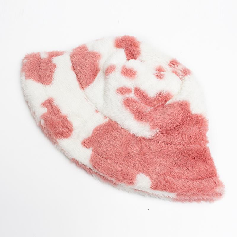 CNTANG New 2024 Women Bucket Hat Autumn And Winter Warm Cow Print Plush Fashion Panama Casual Hats For Ladies Fisherman Caps