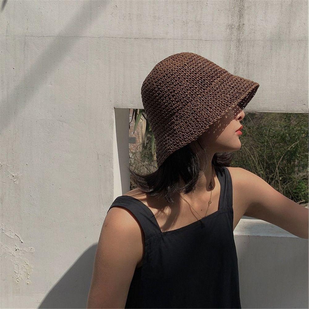 Summer Cap Vacation Sunscreen Hats Hand-woven Bucket Fisherman Hat Straw Beach Hat