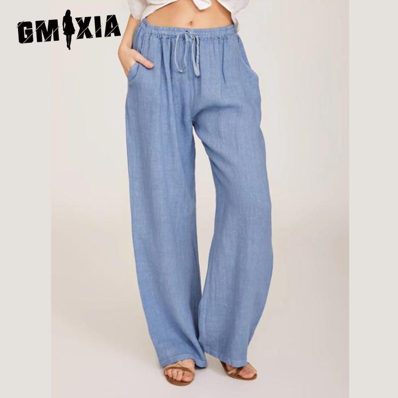 

GMXIA Женские свободные повседневные брюки из хлопка и льна большого размера S белый