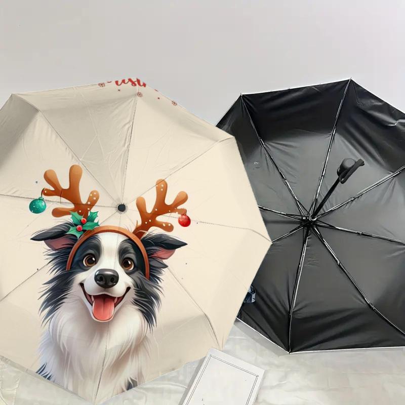 1pc Christmas Dog Antlers Umbrella with Plastic Handle,Suitable for All Seasons Home Travel Outdoor UmbrellaDD235