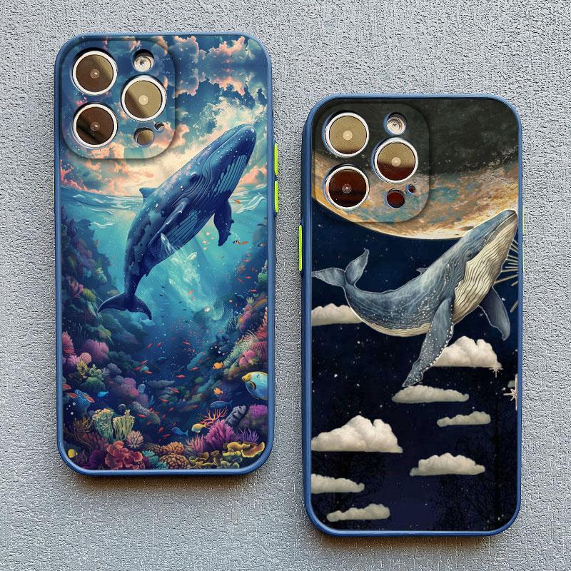 Space Ocean Whale Shark Swimming Phone Case For iPhone 16 15 14 11 12 13 Mini Pro Max Cover 15 14 7 8 Plus X XR X Fundas Shell