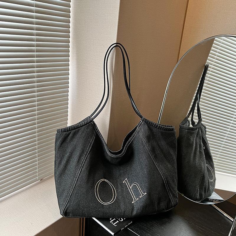 

Denim bag women s new popular fashion commuter shoulder bag large capacity tote bag чёрный