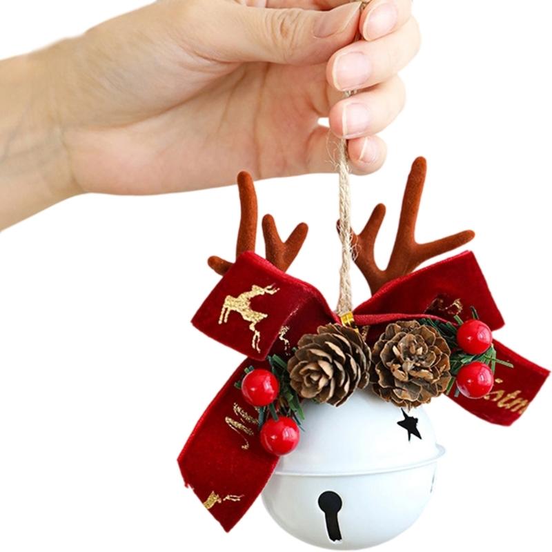 Antlers Pinecone Christmas Bells Durable Metal Fabric Decorations For Tree Home Party