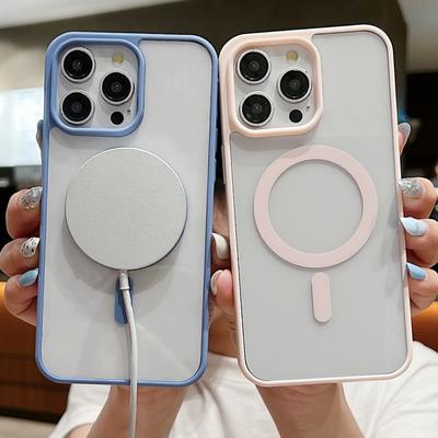 Color Clear Magnetic Phone Shell For iPhone 16 15 14 Pro Max 13 12 Pro 11 Color Frame Shockproof Lens Protection for Magsafe Acrylic Case Cover