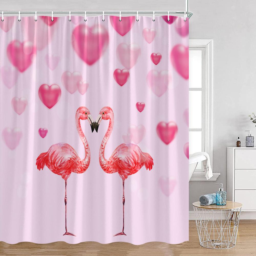 Flamingo Pink Birds Shower Curtains Tropical Palm Leaves Plants Jungle Nordic Bath Curtain Summer Vacation Fabric Bathroom Decor