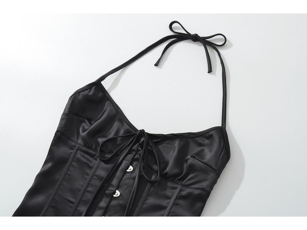 European Satin Solid Color Halter Neck Camisole for Women – Adjustable Tie-Up Back, Sexy and Chic Design