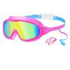 Large Frame Plated Waterproof Anti-Fog Swimming Goggles with One-Piece Earplugs for Men and Women