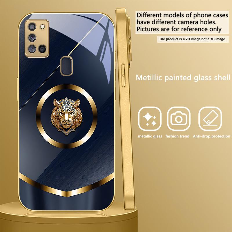 Luxurious tiger head For Samsung A 70 71 72 73 14 15 13 16 25 A26 31 32 33 34 35 50 51 52 53 54 55 56 Golden glass phone case