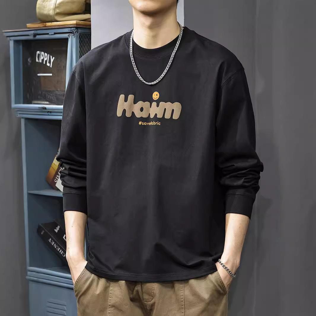 Осенняя свободная футболка большого размера с круглым вырезом и длинным рукавом — фото 4