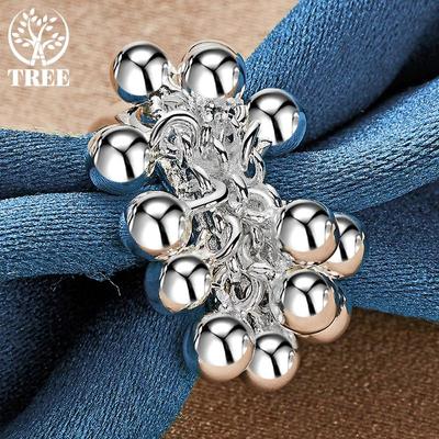 925 Sterling Silver Smooth Grape Beads Ring For Women Fashion Wedding Engagement Party Gift Charm Jewelry