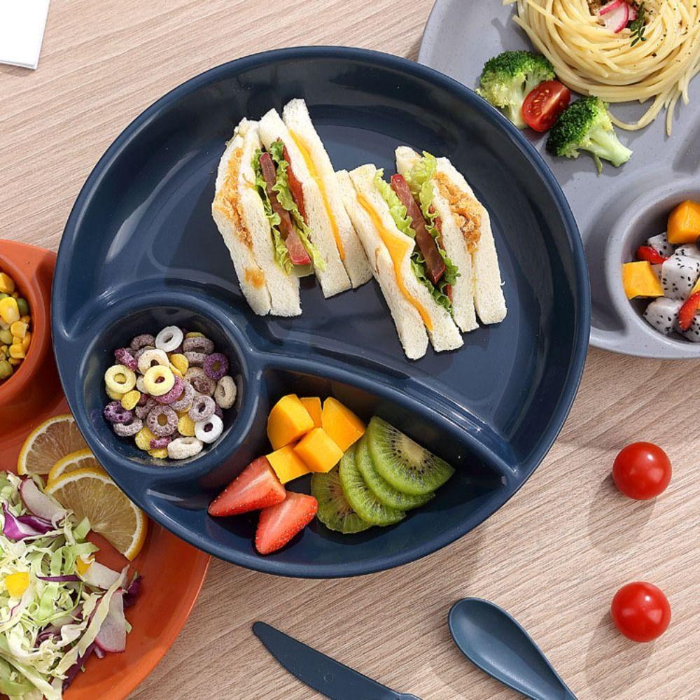 2pcs Round Food  Plate Plastic Meal Measure Dish Portable Divided Dinner Plate  Kindergarten