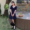 Large Size Contrasting Color Polo Dress Women's Summer 2026 New Fat Mm Belly Cover and Thin Skirt Casual T-shirt Long Dress