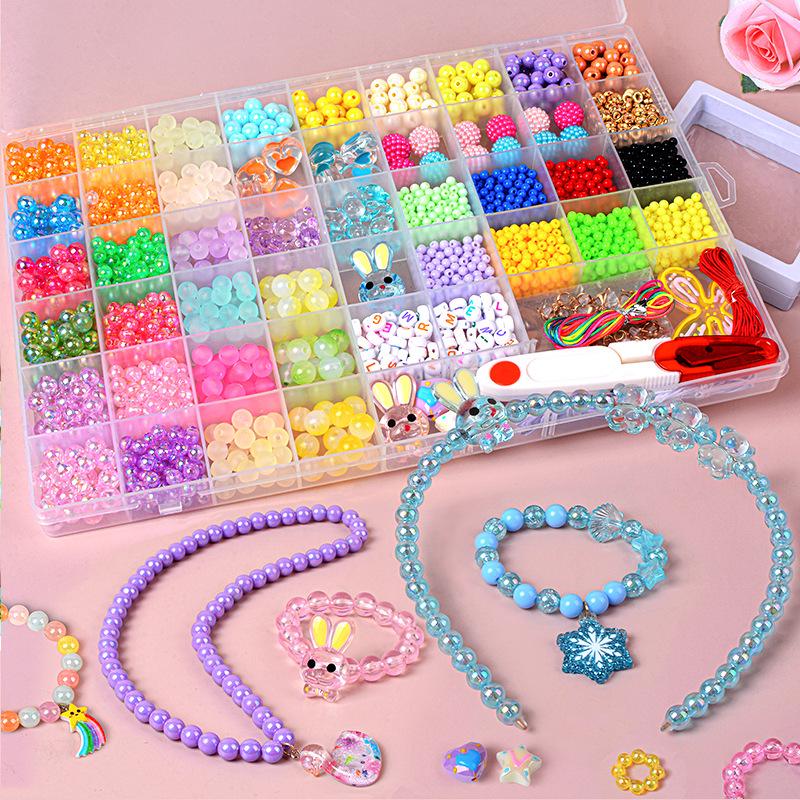 Children's Necklace & Jewelry Toy Set: 54-Compartment Beaded Bracelets & Earrings DIY Kit