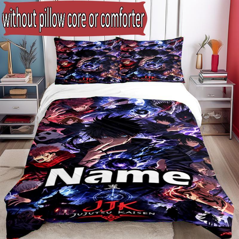3pcs Duvet Cover Set (1*Duvet Cover + 2*Pillowcase, Without Core), Custom Name J-Jujutsu K-Kaisens Pattern Bedding Set, Home Bedroom Decor Gift