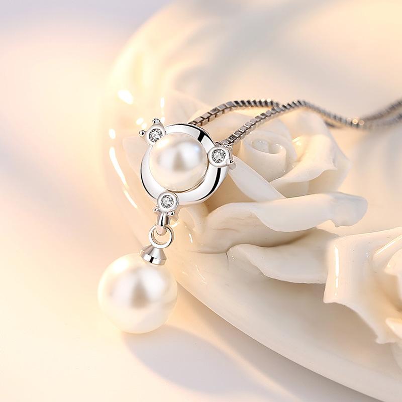 Korean Version of Retro Ethnic Style Ocean Zircon Water Drop Pearl Fashion Women's Pearl Necklace Pendant