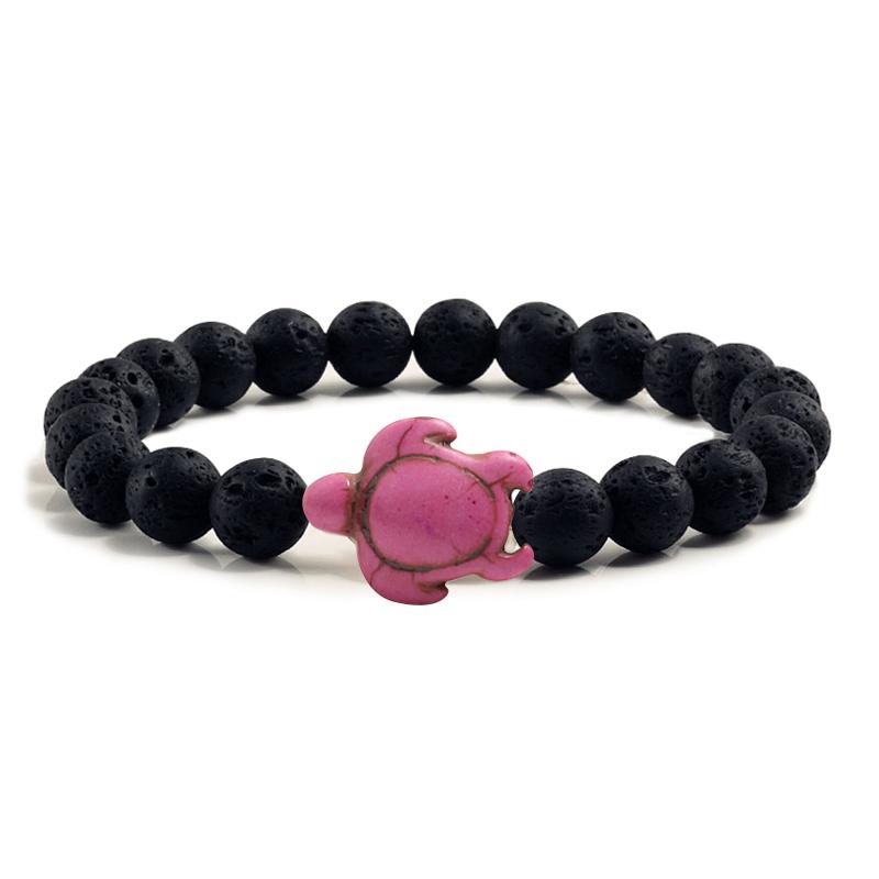 Bracciale con Perline Tartaruga Marina Estiva per Uomo Charms Braccialetti con Pietre Naturali Lava Nera Elastici Gioielli Boho da Donna Regali