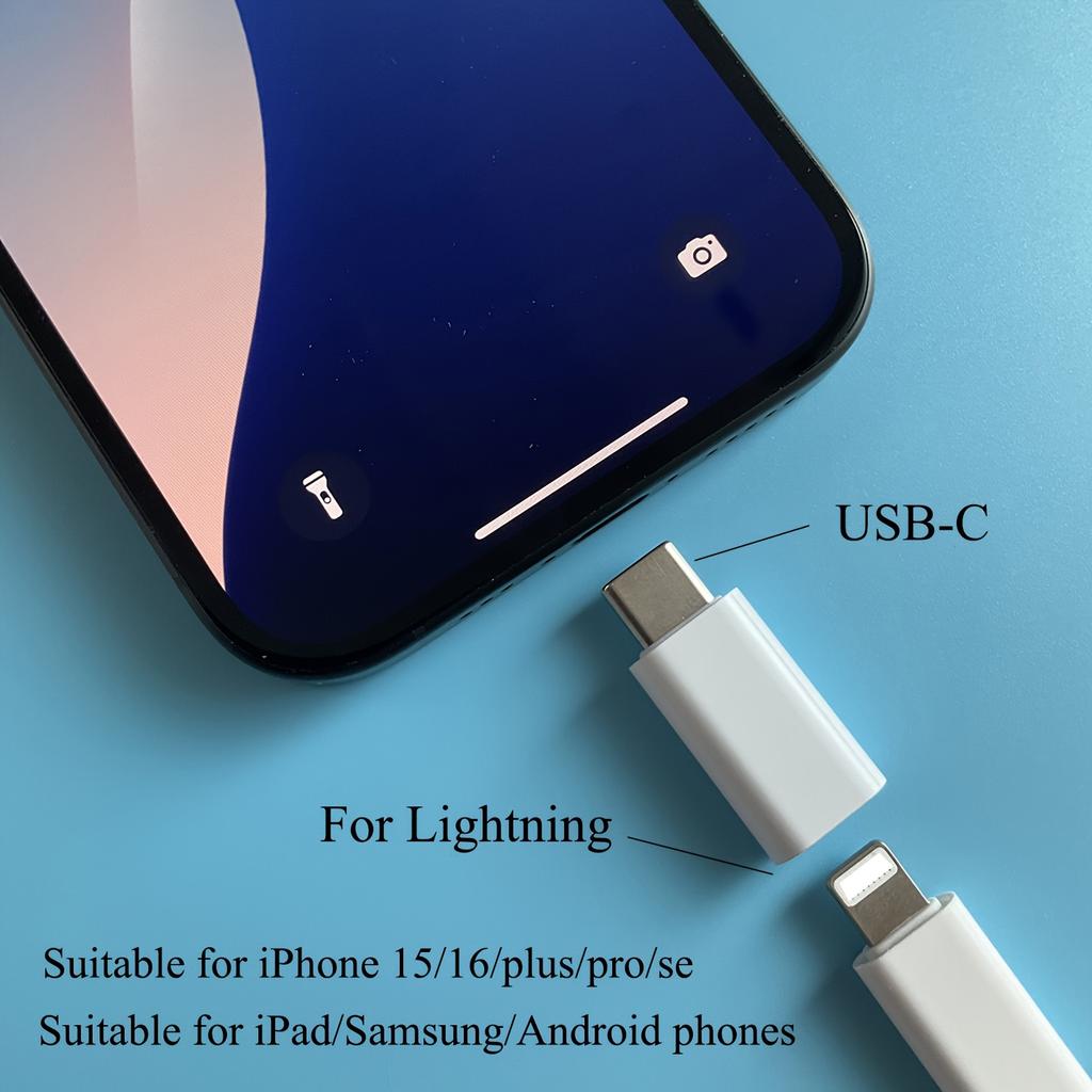 2pcs iPhone Lightning To USB C Adapter, Type C Charger Connector for iPhone 16 15, Fast Charging Data Transfer