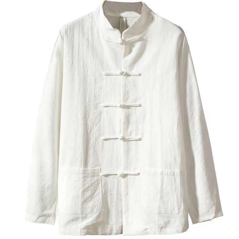 Men's Retro Chinese Cotton-Linen Stand Collar Long-Sleeve Shirt