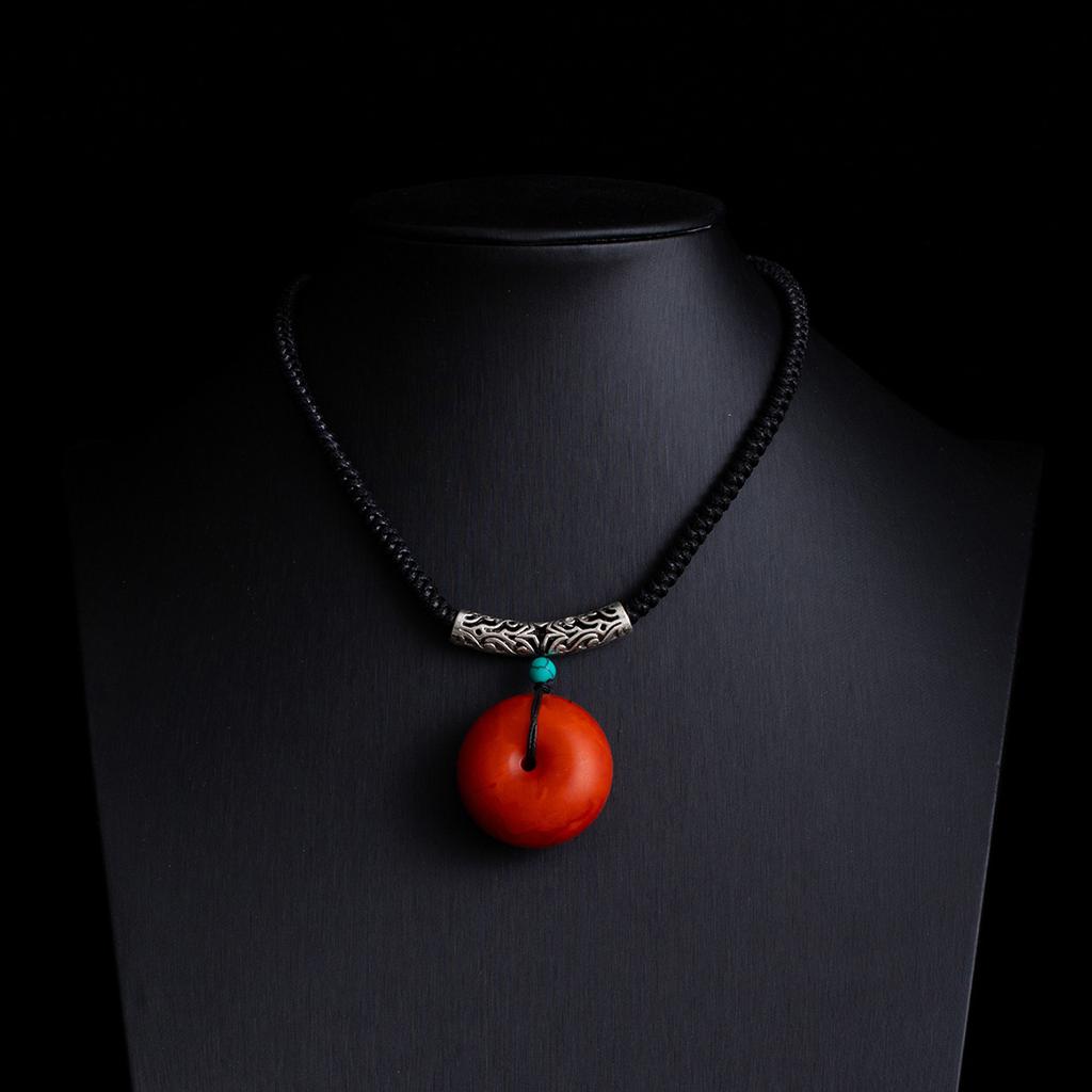 Vintage Zen Fashion Imitation Agate Pendant Necklace Collarbone Chain Couple Simple Ethnic Style Black Rope Chain Sweater Chain
