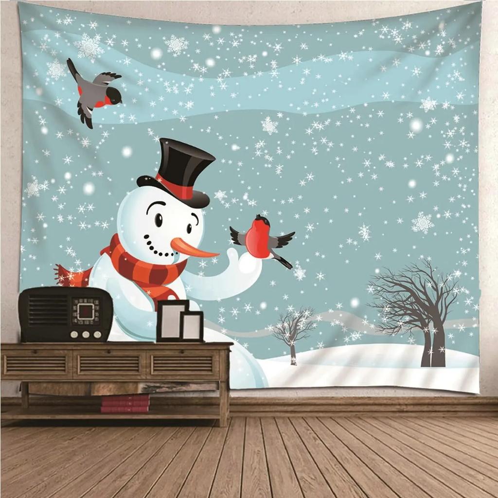 Snowman Snowflake Christmas Tapestry New Year Winter Party Tapestry Bedroom Dormitory Wall Hanging