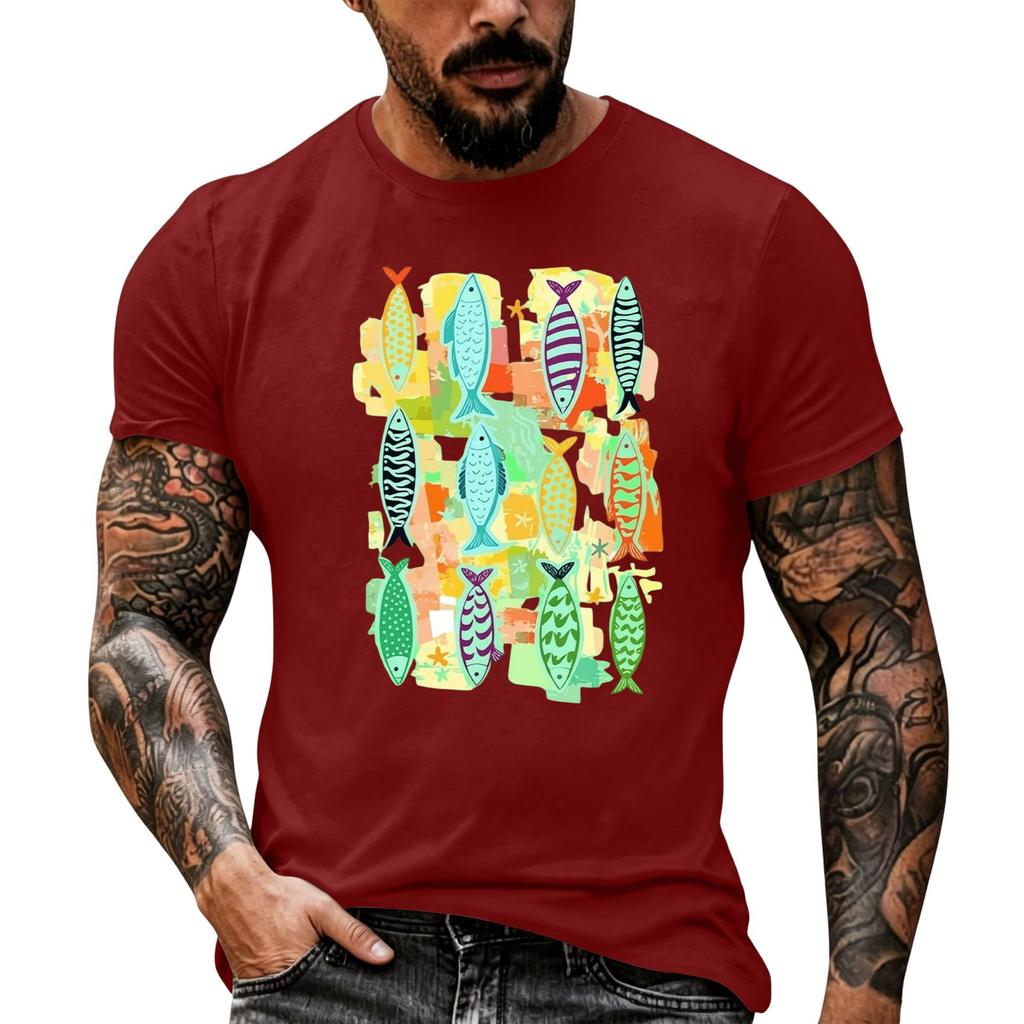 Men's Casual Short Sleeve T Shirt Loose Fit Breathable Fabric Vintage Texture Graphic Print Summer Streetwear Activewear Top