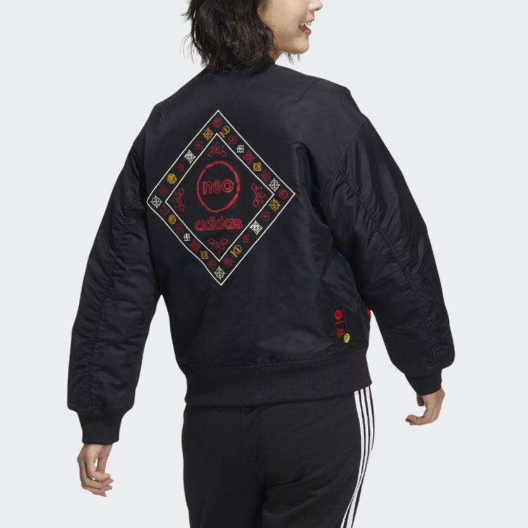 adidas Neo CNY Logo Potlač Jednofarebná Športová Bomber Bunda Dámska Vrchné Odevy Čierna HM7484
