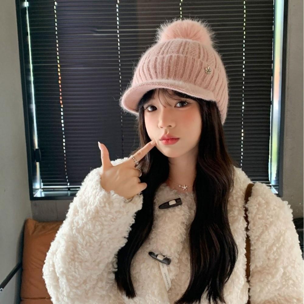 Fashion Thickened Knitted Ball Hat Keep Warm Ear Protection Baseball Cap Solid Color Fleece Lined Women's Hats Autumn