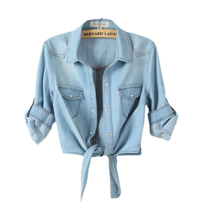 

Осенний топ FiveFive с шалью и короткими рукавами, тонкая джинсовая рубашка, солнцезащитная рубашка с узлом, свободные короткие футболки XXXXXL