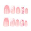 3D Diagonal Stripe Wearable Nail Art with White Flower - Medium Short Square Nail Tips for Europe and America