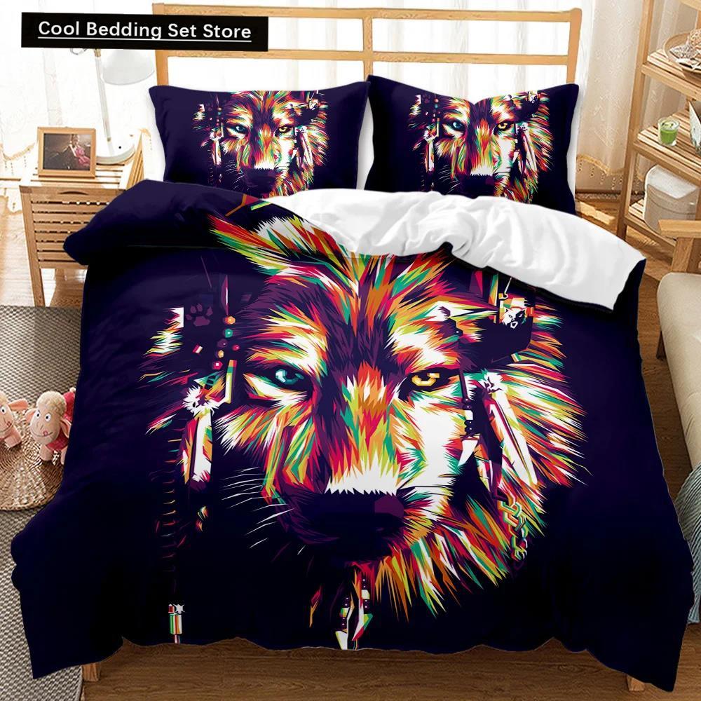 Comforter Wolf Animal Pattern Bedding Set Cool Wildlife Comforter Kids Glitter Blue Wild Wolf Polyester Qulit