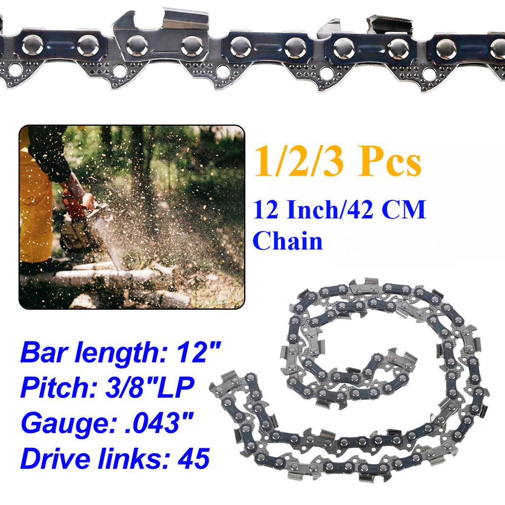1/2/3 Pcs 12 Inch Metal Chainsaw Chain Spare Parts 45 Drive Links Saw Chain 3/8" LP .043" Gauge Semi Chisel For Wood Cutting