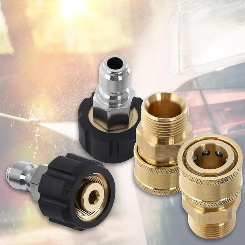 9pcs High Pressure Washer Adapter Set, M22 Metric Male Thread Quick Connector, M22 Swivel To 3/8'' Quick Connect