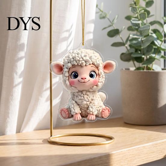 Decorative Farm Theme Hanging Decor 2D Acrylic Goat Car Ornament, Flat Sheep Pendant for Cute Backpack Accessory Rearview Mirror, Christmas