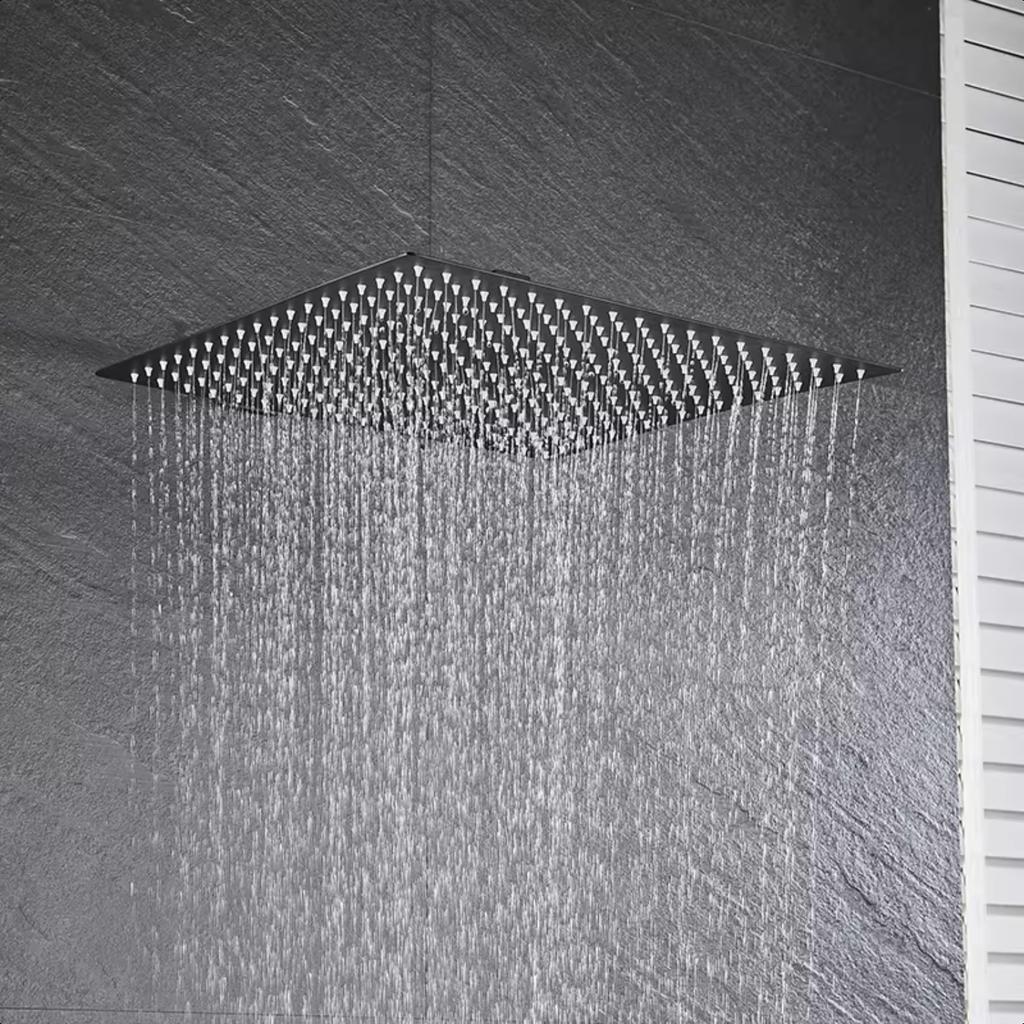 Black 16 Inch Square Rainfall Shower Ultrathin Stainless Steel Shower Chrome Bathroom Top Rain Shower Faucet