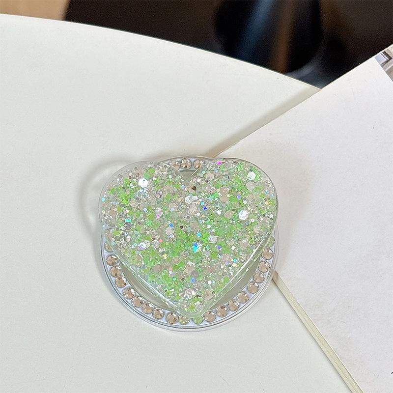 Korean Rhinestone Heart Shape Phone Holder with Magnetic Glitter Finger Ring