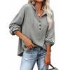 Autumn Winter Women Casual Loose V Neck Hoodie Top Solid Color Single Breasted Shirt
