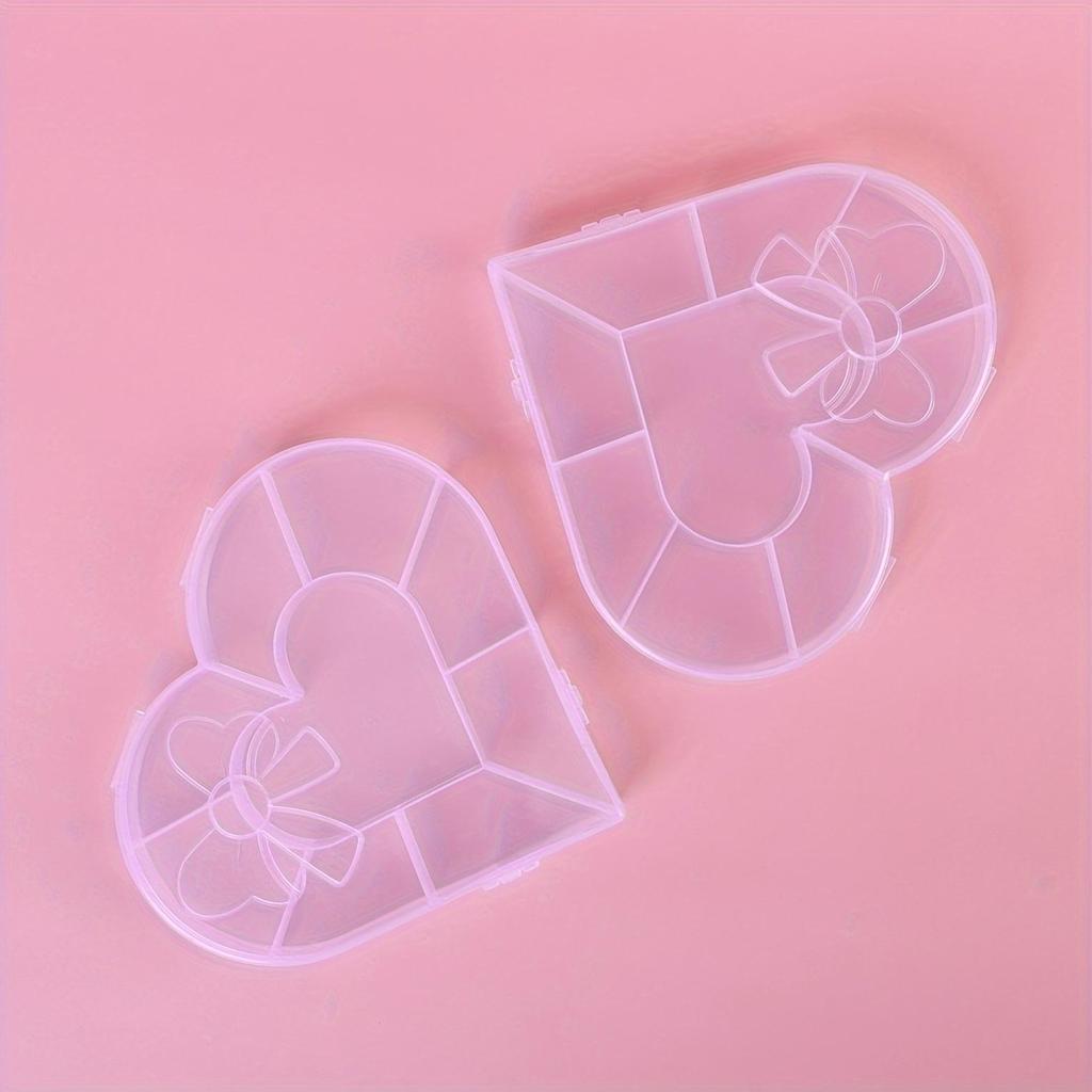 2pcs Heart Design Clear Nail Art Decoration Storage Box Jewelry Storage Box For Jewelry Organization