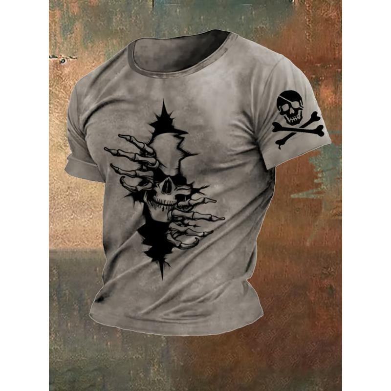 Vintage Men's T-shirts Dark Skull Graphic 3D Printed T Shirts Men Women Hip Hop Short Sleeve O-Neck Tee Loose Casual Street Tops