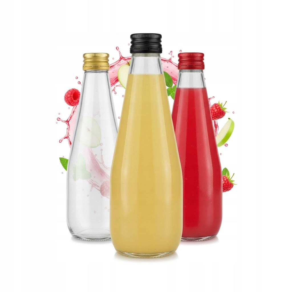 5x DROP JUICE BOTTLE 330ml + CAP GLASS BOTTLES FOR SYRUP AND LIQUEUR