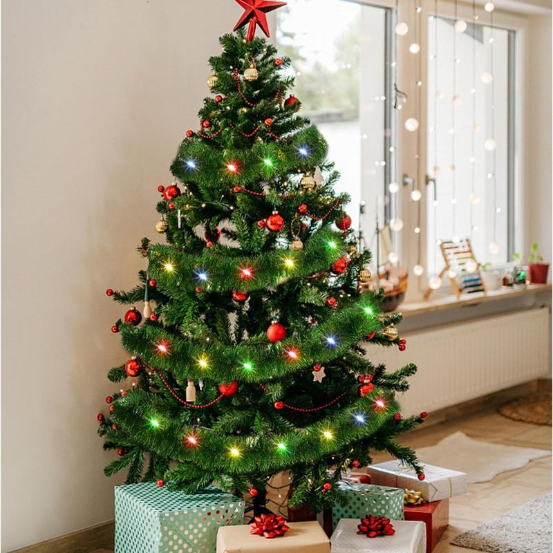 Christmas Tree Shiny Garland Light 49.21ft Tinsel Shiny Streamers Ornaments Twist Light Strips Prelit Christmas Decor With LED