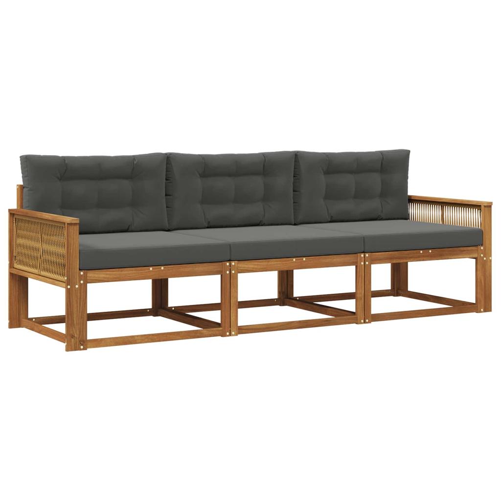 Outdoor Sofa Set with Cushions 3 pcs Natural and Anthracite