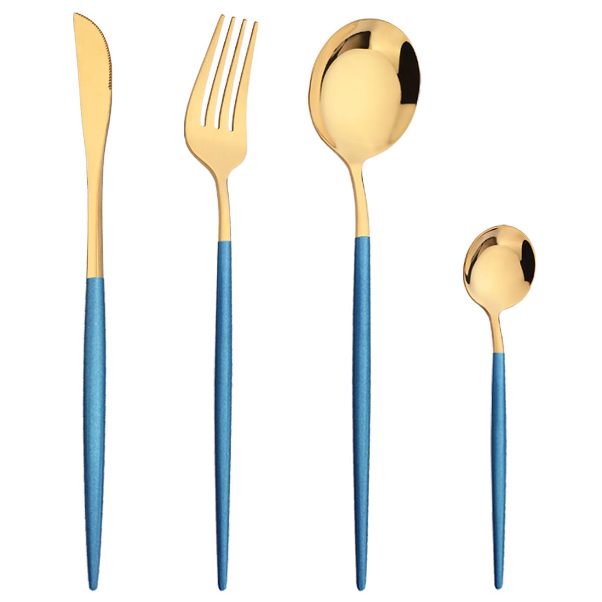 

Высокое качество, 4 шт., набор столовой посуды из черного золота, нож, вилка, кофейная ложка, столовые приборы, столовые приборы из нержавеющей стали в западном стиле, столовые приборы, столовое серебро синий/золотой