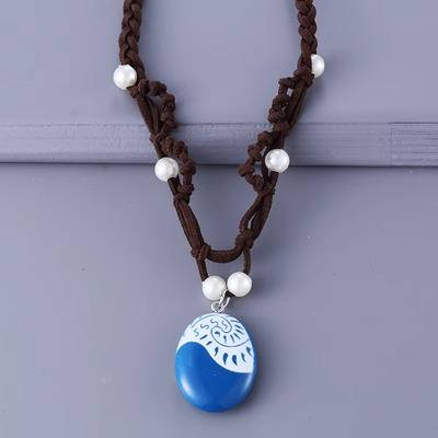 MINISO Anime Film Prinzessin Moana Halskette Cosplay Handgefertigt Geflochtenes Lederseil Halskette für Frauen Mädchen Schmuck Requisite Accessoires