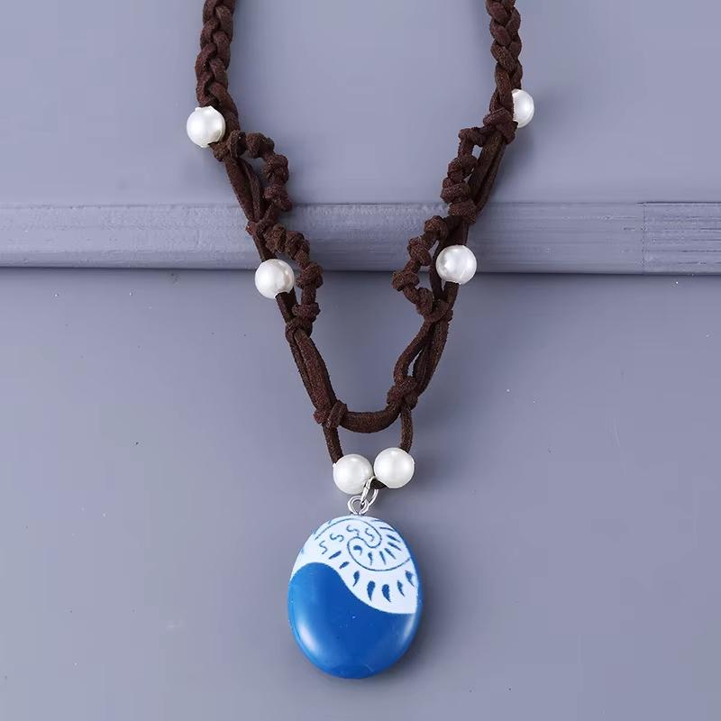 MINISO Anime Movie Princess Moana Necklace Cosplay Handmade Braided Leather Rope Necklace for Women Girl Jewelry Prop Accessories