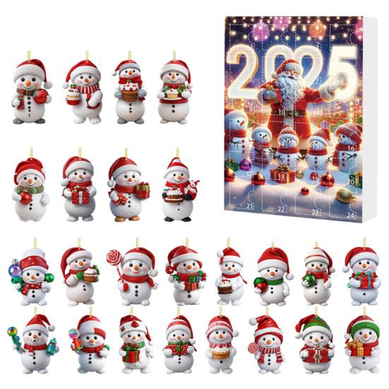 2025 Snømann Adventskalender 24-dagers Jule Nedtellingskalender Akryl Juletre Nedtelling Dekor for Barn