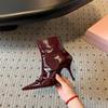 Fashion New fashionable patent leather women's boots slim fit pointed buckle European high heels ankle boots